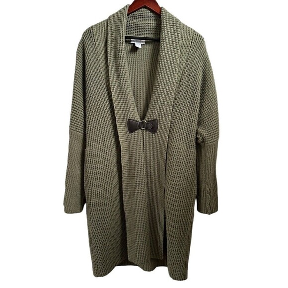 Soft Surroundings Chunky Waffle Print Cardigan Sweater Green Womens S - Picture 1 of 5